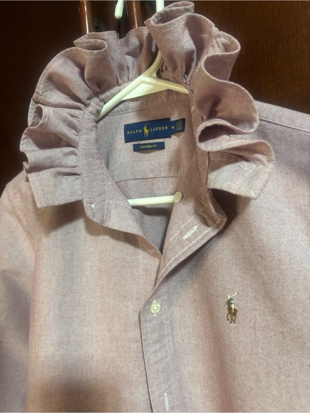 Upcycled/Reloved Ralph Lauren Dusty Rose Ruffle-Collar Fitted Shirt
